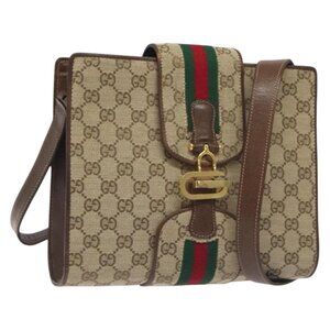 Authentic GUCCI GG Canvas Shoulder Bag Beige Gold